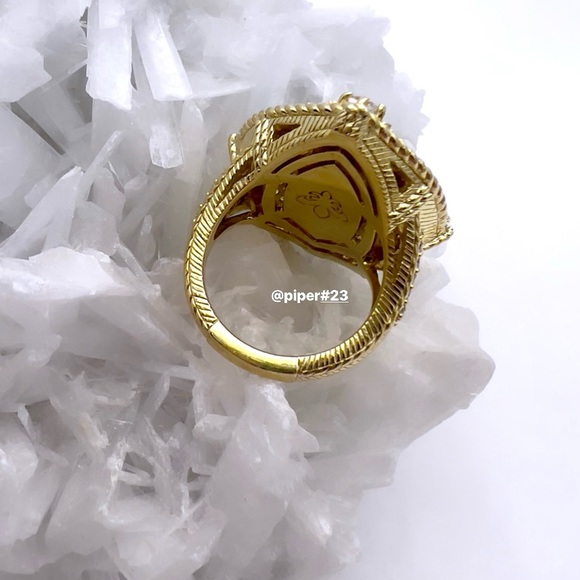 EUC Judith Ripka 14K Gold Clad Turquoise Doublet and Diamonique Cocktail Ring - Picture 10 of 14